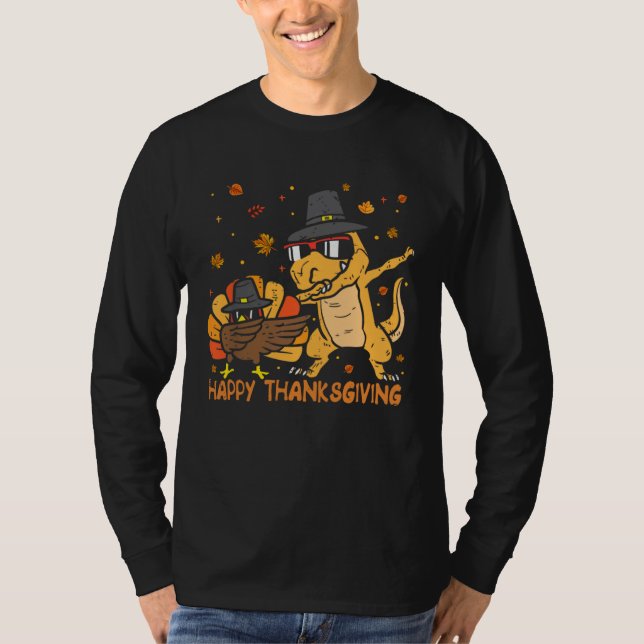 Dinosaur Trex Thanksgiving  For Boys Pilgrim Hat T T Shirt (Framsida)