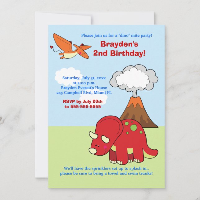 Dinosaur Triceratops Anpassningsbar Birthday Inves Inbjudningar (Framsida)