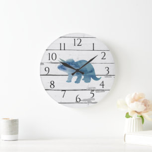 Dinosaur Triceratops Decor Rustic Shiplap Stor Klocka