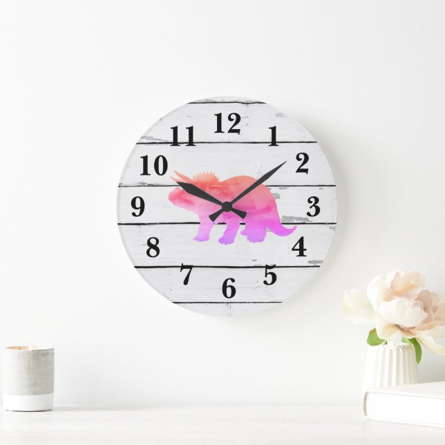 Dinosaur Triceratops Decor Rustic Shiplap Stor Klocka (Hem)