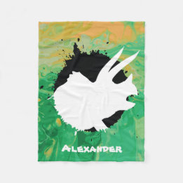 Dinosaur Triceratops Grönt Swirl Anpassat namn Fleecefilt