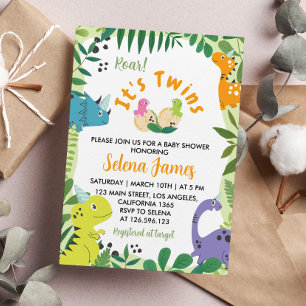 Dinosaur Twillingars Baby Shower-inbjudan Inbjudningar