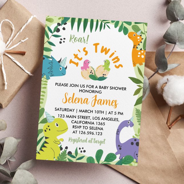 Dinosaur Twillingars Baby Shower-inbjudan Inbjudningar (Skapare uppladdad)