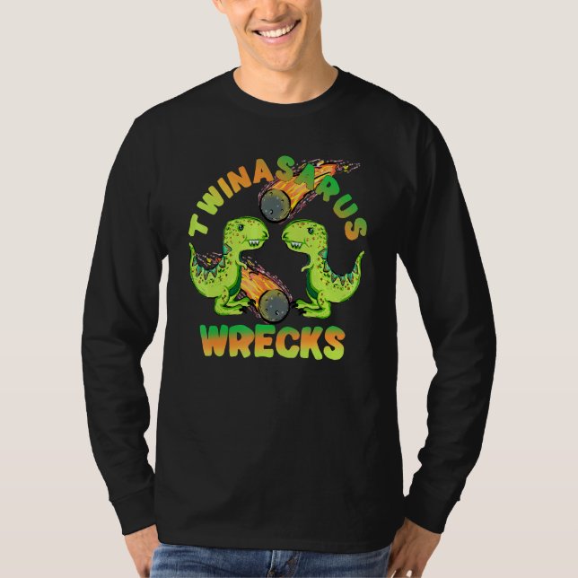 Dinosaur Twillingars Twinasaurus Wrecks Meteor T-R T Shirt (Framsida)