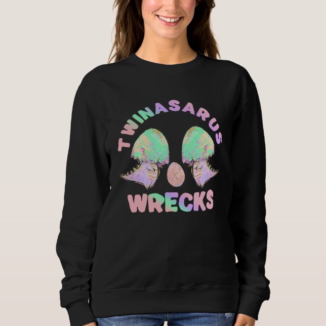 Dinosaur Twin Sister Twinasaurus Wracks Eggs T Shirt (Framsida)