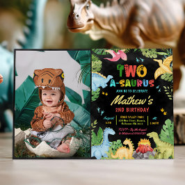 Dinosaur Two-A-Saurus 2:a födelsedag Party foto Inbjudningar