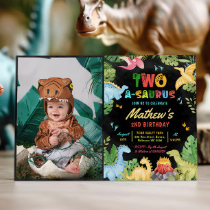 Dinosaur Two-A-Saurus 2:a födelsedag Party foto Inbjudningar
