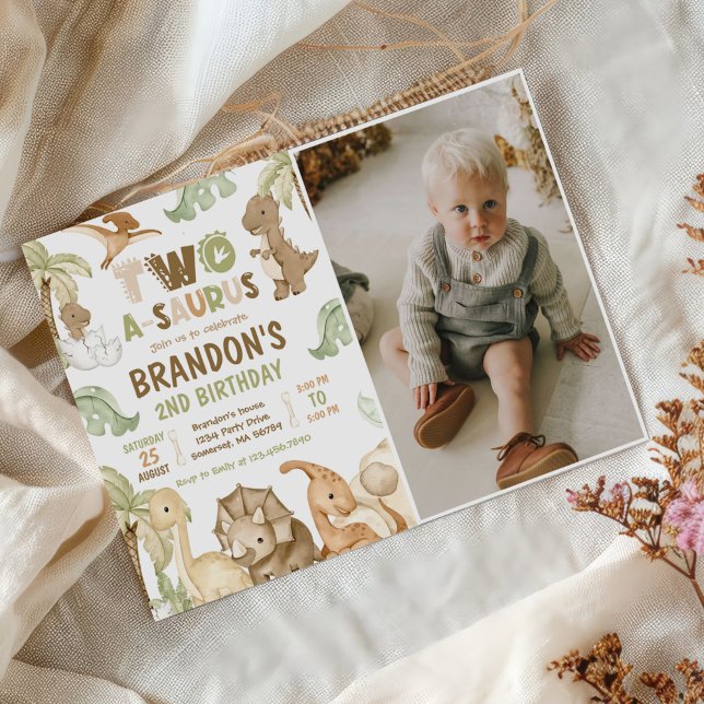Dinosaur Two-A-Saurus 2:a födelsedag Party foto Inbjudningar (Skapare uppladdad)