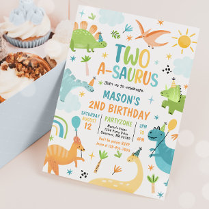 Dinosaur Two-A-Saurus 2:a födelsedagen Party Inbjudningar