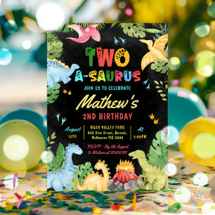 Dinosaur Two-A-Saurus 2:a födelsedagen Party Inbjudningar