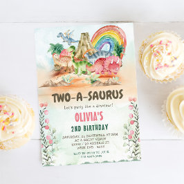 Dinosaur Two-A-Saurus 2:a födelsedagen Party Inbjudningar