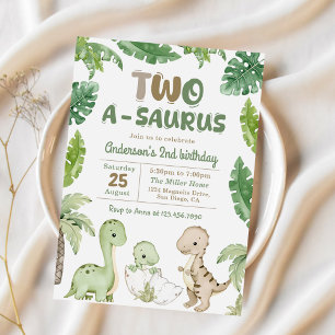 Dinosaur Two-A-Saurus 2:a födelsedagen Party Inbjudningar