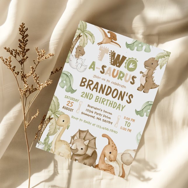 Dinosaur Two-A-Saurus 2:a födelsedagen Party Inbjudningar (Skapare uppladdad)