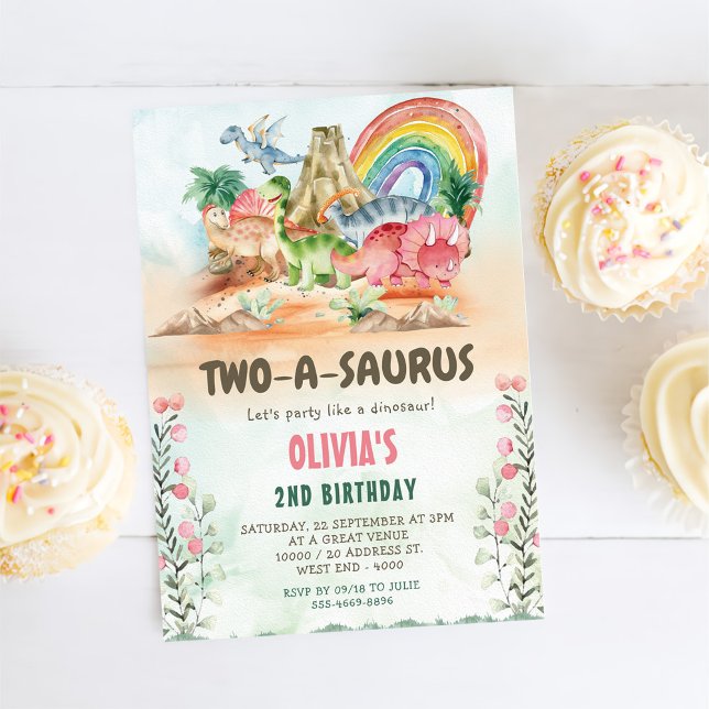Dinosaur Two-A-Saurus 2-årsfest Inbjudningar (Skapare uppladdad)