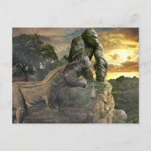Dinosaur Tyrannosaurus Gorilla Fantasiscen  Vykort