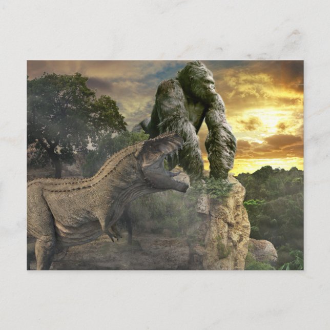 Dinosaur Tyrannosaurus Gorilla Fantasiscen  Vykort (Framsida)