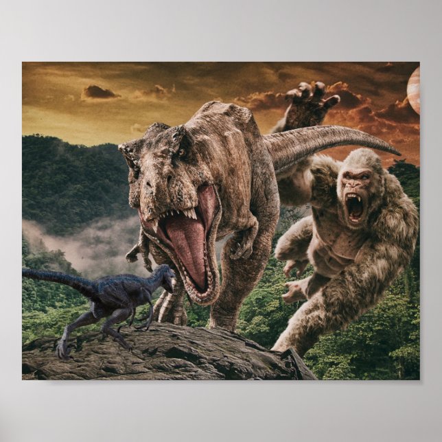 Dinosaur Tyrannosaurus Gorilla Velociraptor Poster (Framsidan)