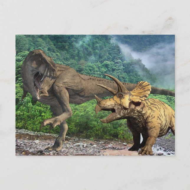 Dinosaur Tyrannosaurus Triceratops Postcard Vykort (Framsida)