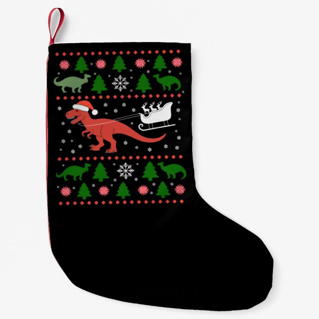 Dinosaur Ugly Christmas Sweater Dino T-rex  Liten Julstrumpa (Framsidan)