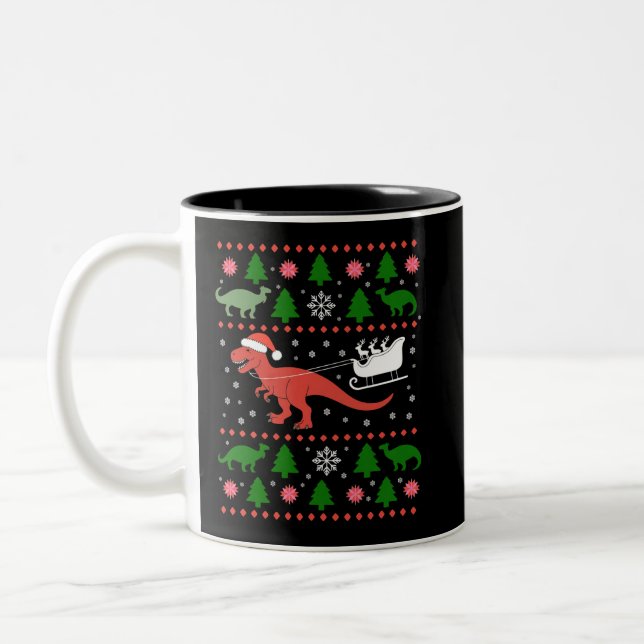 Dinosaur Ugly Christmas Sweater Dino T-rex  Två-Tonad Mugg (Vänster)