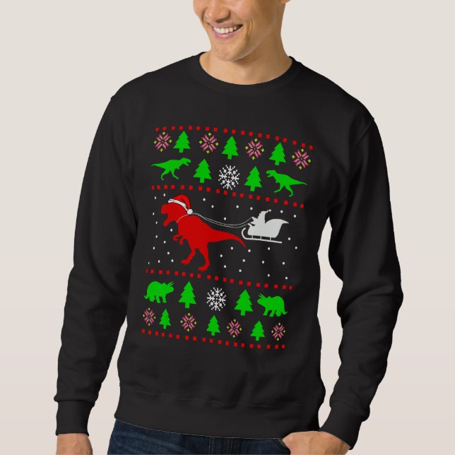 Dinosaur Ugly Christmas Sweater  for adults kids 1 Lång Ärmad Tröja (Framsida)