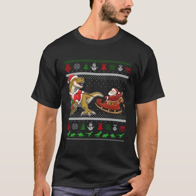 Dinosaur Ugly Christmas Sweater Kids Xmas Trex Xma T Shirt (Framsida)