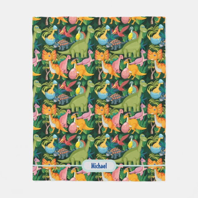 Dinosaur Ull personalize Boy's Namn Blanket Fleecefilt (Framsidan)