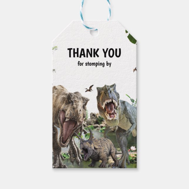 Dinosaur Utprintbart födelsedagsfirande, Dino-fest Presentetikett (Framsidan)