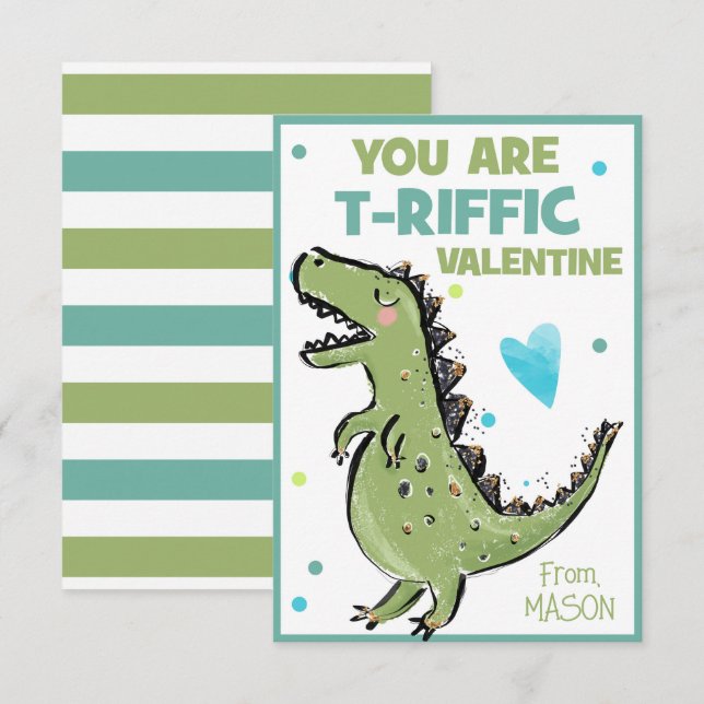 Dinosaur Valentine Card för barn, du är T- rik Anteckningskort (Fram/baksida)