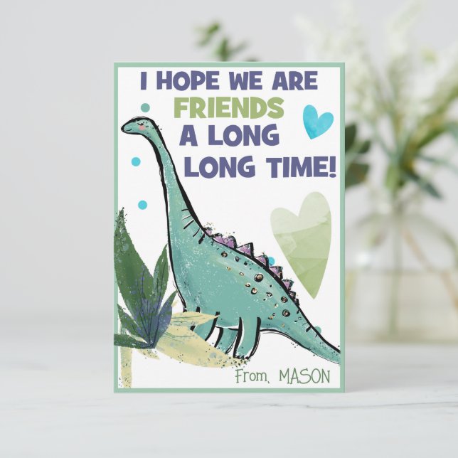 Dinosaur Valentine Card-för barn vänner Anteckningskort (Stående Fram)