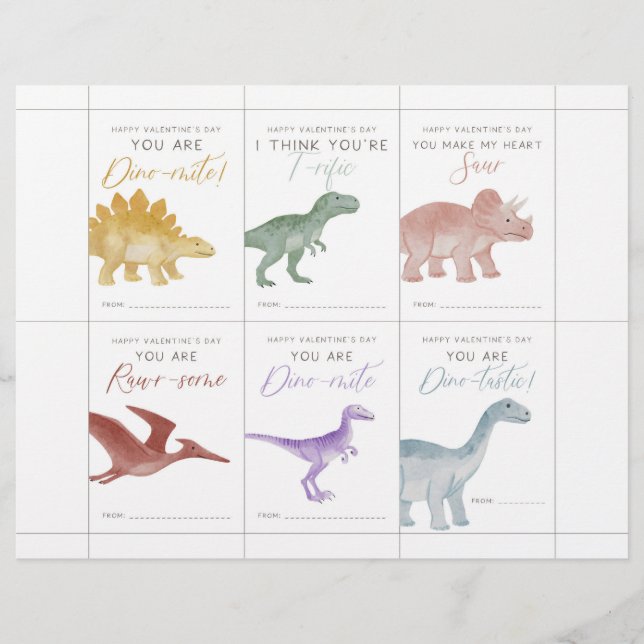 Dinosaur Valentine Cards for Kids Brevhuvud (Framsida)