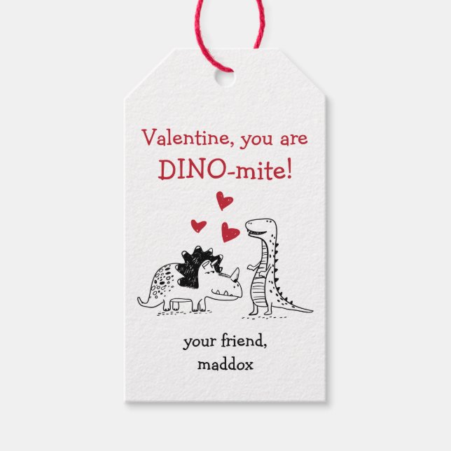 Dinosaur Valentine Day Märkre Presentetikett (Framsidan)