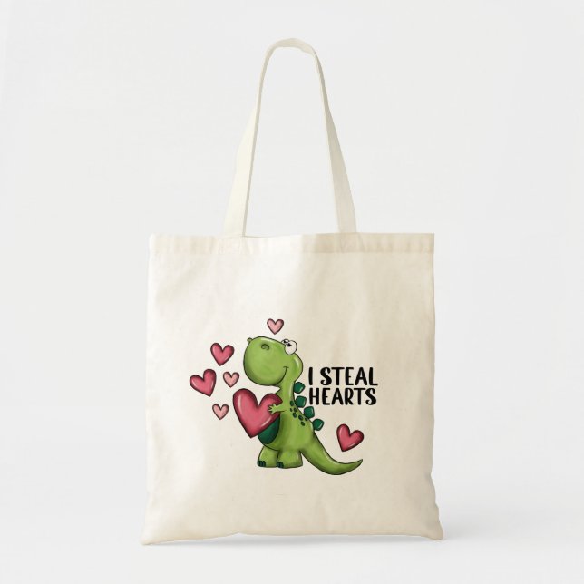 Dinosaur Valentine Day Tote Bag, Lusnyt Tote Bag Tygkasse (Framsidan)