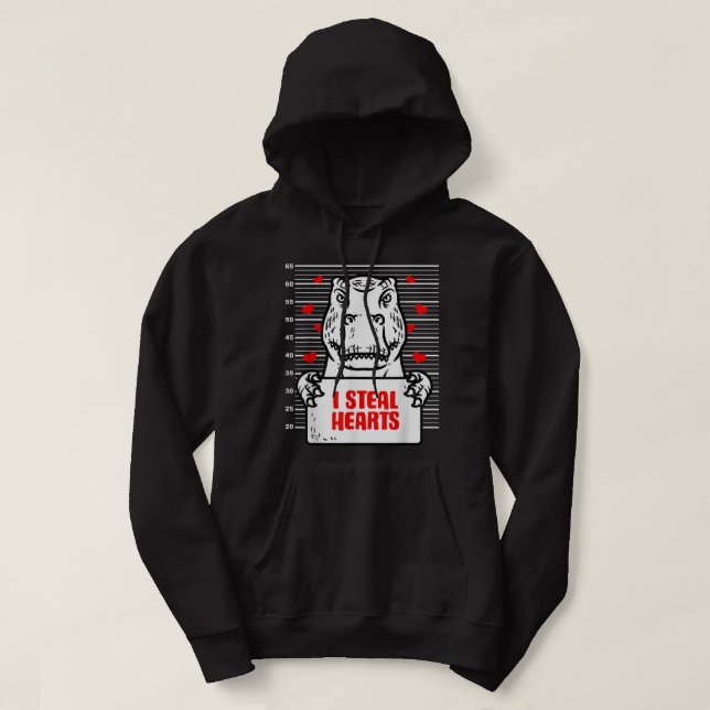 Dinosaur Valentines dag Kids I Steal Hearts T-Rex Hoodie (Design framsida)
