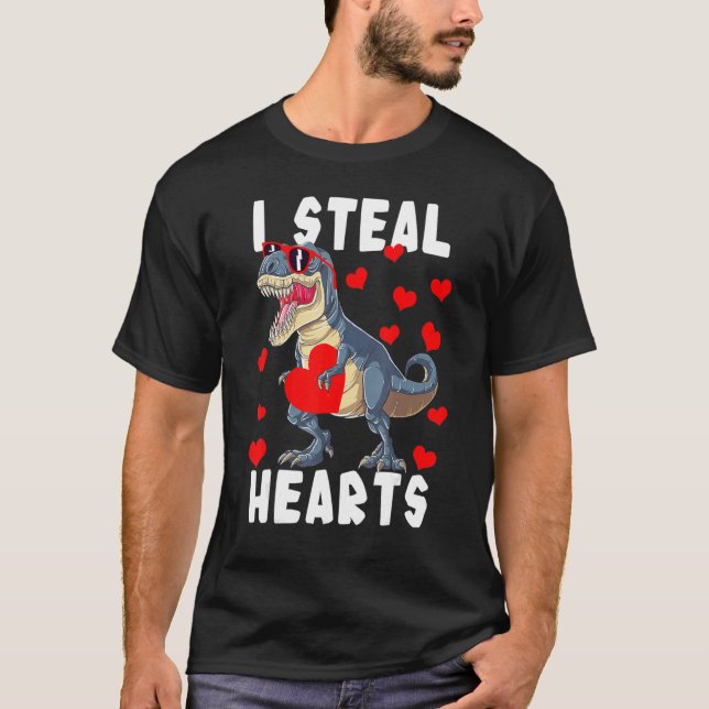 Dinosaur Valentines Day I Steal Hearts Rex Love T Shirt (Framsida)