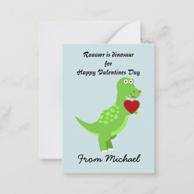 Dinosaur Valentines day-kort för utlämning av för  Anteckningskort (Framsida)