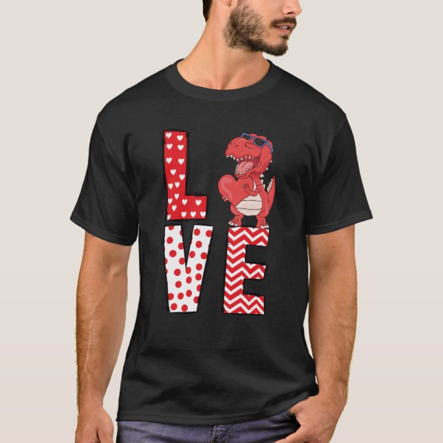 Dinosaur Valentines Day Love Valentine Cute Hearts T Shirt (Framsida)