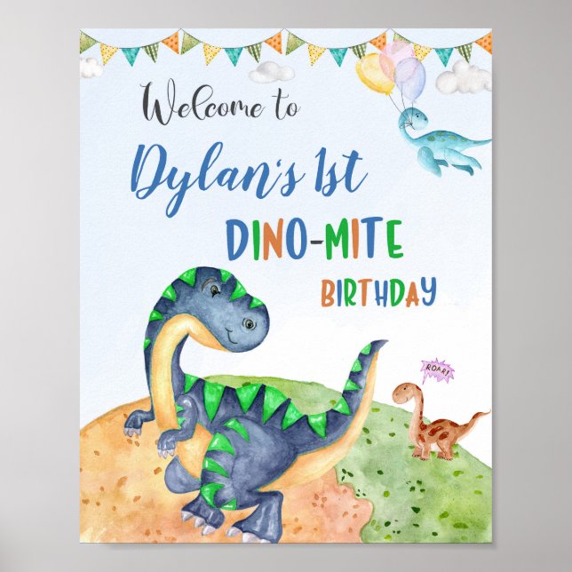 Dinosaur välkommen party-skylt Dino-mite party pos Poster (Framsidan)