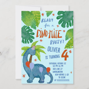 Dinosaur vattencolor, söt födelsedag party inbjudningar