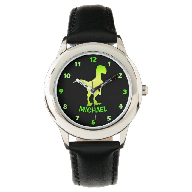 Dinosaur Velociraptor Grönt Silhouette Watch Armbandsur (Framsida)
