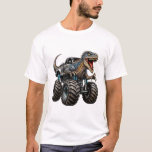 Dinosaur Velociraptor Monster Truck T Shirt<br><div class="desc">A prehistoric predator meets monster truck power! This design features a fierce Velociraptor dinosaur driving a massive monster truck with huge tires and an unstoppable attitude. Perfect for dinosaur lovers, monster truck fans, and anyone who enjoys fun creature truck designs. Great for kids, teens, and adults who love dinosaurs, off-road...</div>