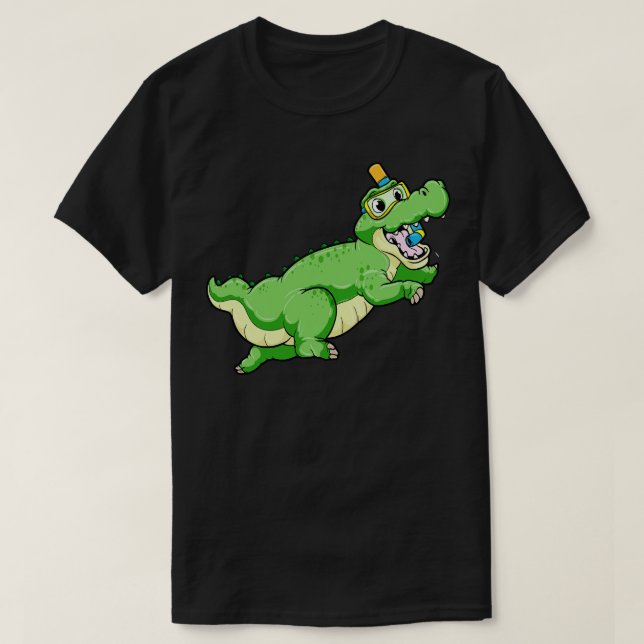 Dinosaur vid simning med dykande glasögon t shirt (Design framsida)