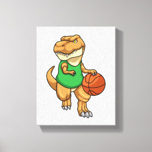 Dinosaur vid sport med basket canvastryck