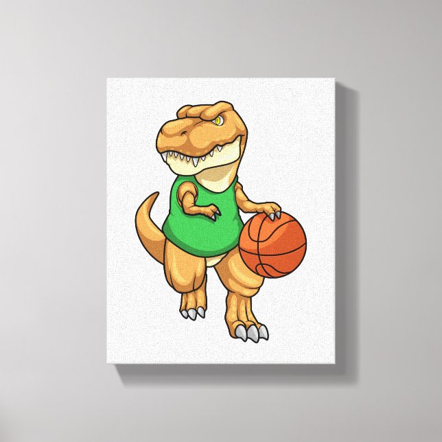 Dinosaur vid sport med basket canvastryck (Framsida)