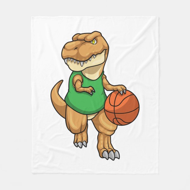 Dinosaur vid sport med basket fleecefilt (Framsidan)