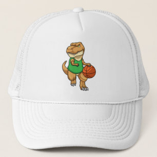 Dinosaur vid sport med basket keps