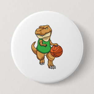 Dinosaur vid sport med basket knapp