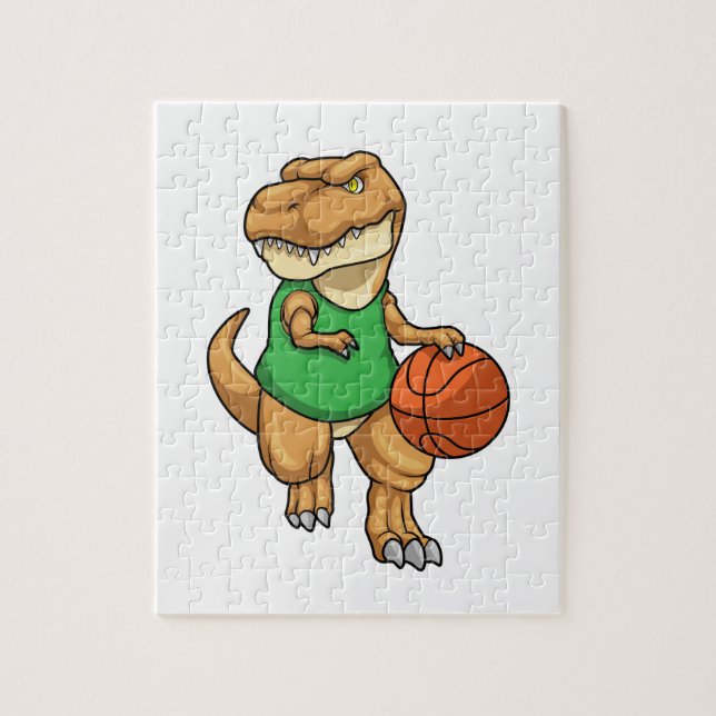 Dinosaur vid sport med basket pussel (Vertikal)