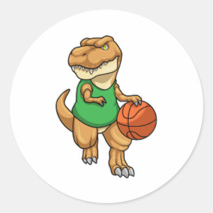Dinosaur vid sport med basket runt klistermärke