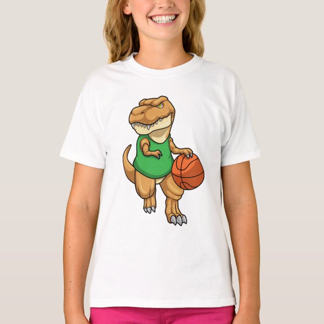 Dinosaur vid sport med basket t shirt (Framsida)